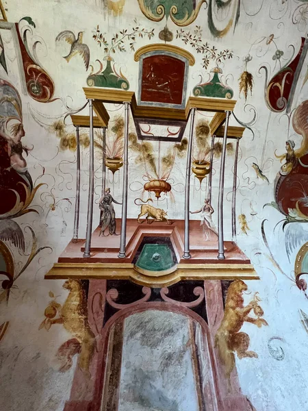 ceiling in the internal rooms of the medieval castle of Torrechiara in Parma defensive walls. High quality photo