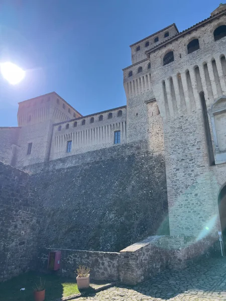 Castello Medievale Torrechiara Parma Mura Difensive Ponte Levatoio Foto Alta — Foto Stock