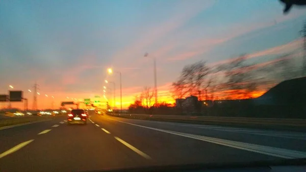 Italiaanse Zonsondergang Snelweg Hoge Kwaliteit Foto — Stockfoto