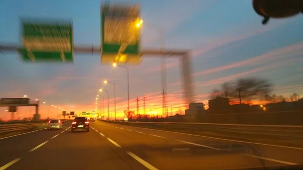 Italiaanse Zonsondergang Snelweg Hoge Kwaliteit Foto — Stockfoto