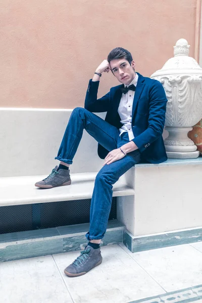 Handsome Guy Jacket Bow Tie City Center High Quality Photo — стоковое фото