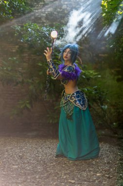 Lucca, Italy - 2018 10 31 : Lucca Comics free cosplay event around city World of Warcraft Night Elf. High quality photo