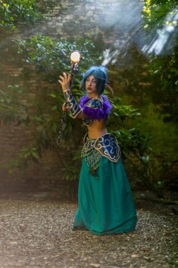 Lucca, Italy - 2018 10 31 : Lucca Comics free cosplay event around city World of Warcraft Night Elf. High quality photo