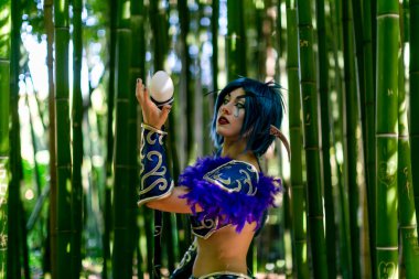 Lucca, Italy - 2018 10 31 : Lucca Comics free cosplay event around city World of Warcraft Night Elf. High quality photo