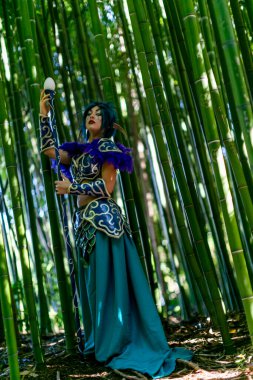 Lucca, Italy - 2018 10 31 : Lucca Comics free cosplay event around city World of Warcraft Night Elf. High quality photo
