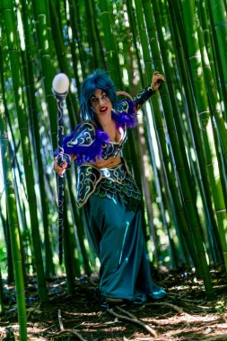 Lucca, Italy - 2018 10 31 : Lucca Comics free cosplay event around city World of Warcraft Night Elf. High quality photo