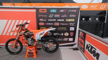 Mantova Italy 11 09 2021: MxGp Motocross padok kutusu KTM. Yüksek kalite fotoğraf