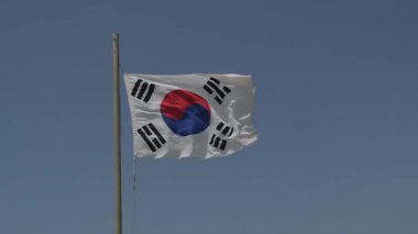 Güney Kore bayrağı rüzgarda dalgalanıyor. Yüksek kalite 4k görüntü