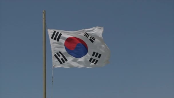 Bendera Korea Selatan Melambai Dalam Angin Dalam Gerakan Lambat Rekaman — Stok Video