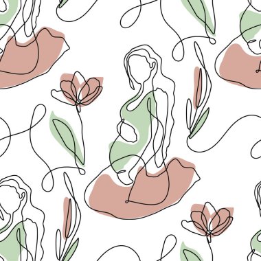 Bir çizgi soyut hamile kadın kusursuz desen.