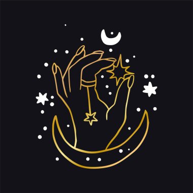 Vektör el ve ay gökyüzü simgesi - yıldız ve ay logosu
