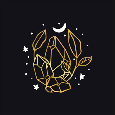 Vektör boho kristal gökyüzü simgesi - yıldız ve ay logosu