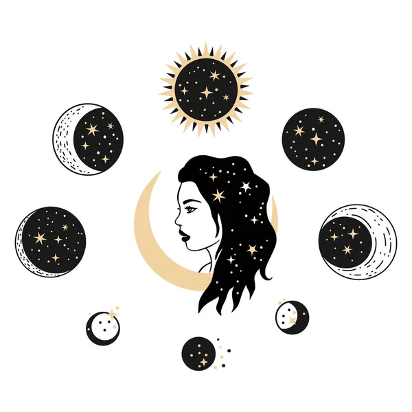 Kadın Ay 'ın gök astrolojisi esrarengiz sihirli baskısı