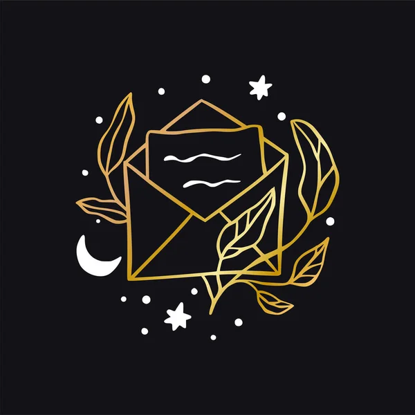 Carta vectorial boho, icono celeste del correo - estrella y logotipo de la luna — Vector de stock