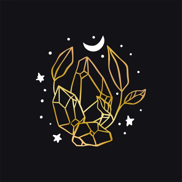 Vetor boho cristal ícone celestial estrela e logotipo da lua — Vetor de Stock