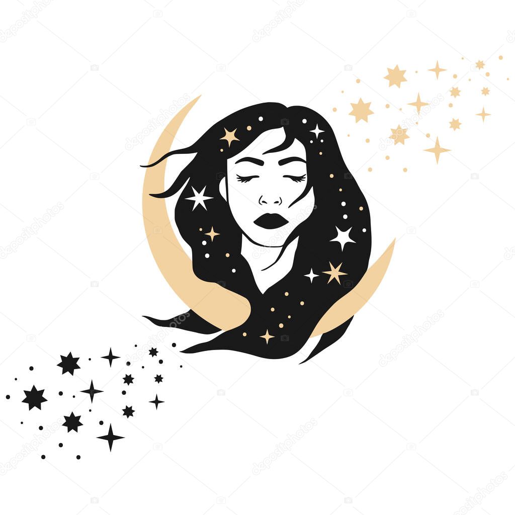 Woman moon celestial astrology boho esoteric magic print
