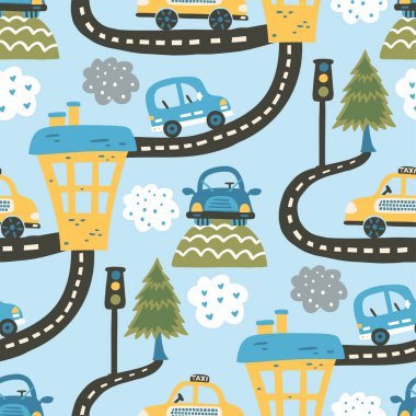 Güzel çizgi film arabası, kusursuz desen..