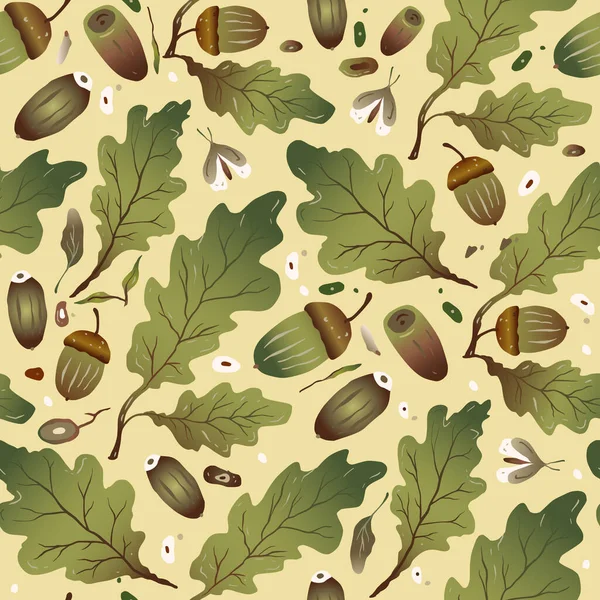 Oak acorn seamless vector nature pattern. — Stock Vector