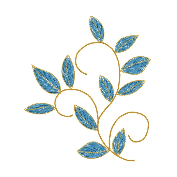 Ukrainian embroidered blue leave — Stock Vector