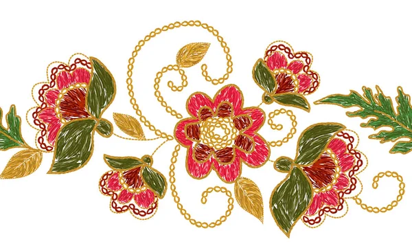 Ukrainian embroidery seamless floral border. — стоковый вектор
