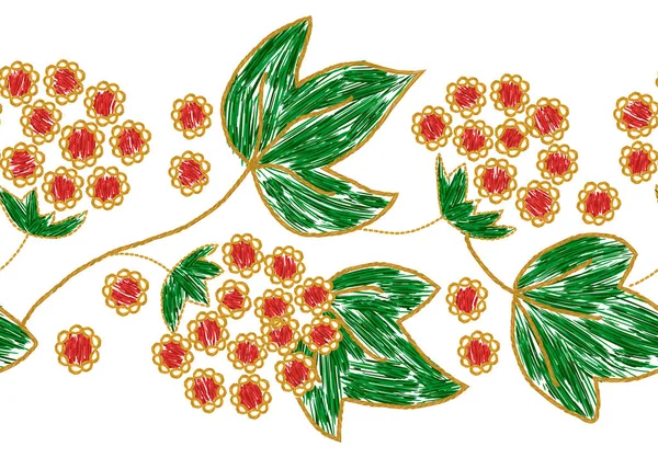 Ukrainische Viburnum Beeren Stickerei Ornament. — Stockvektor