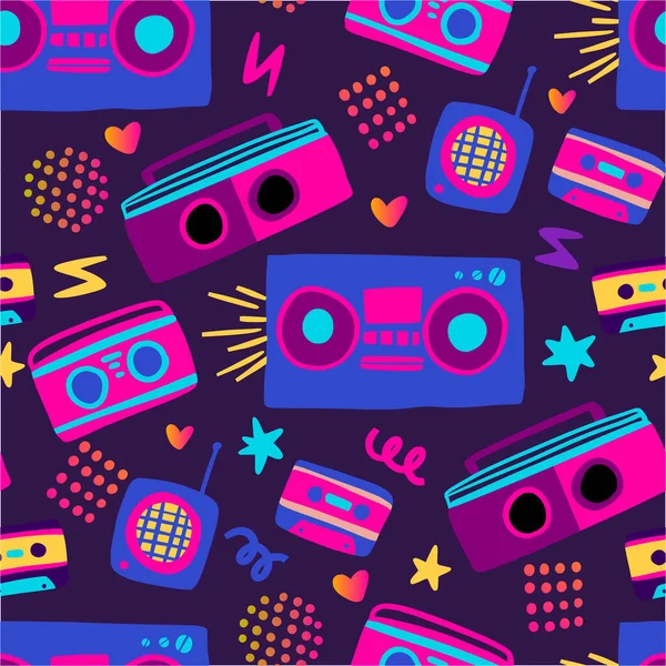Grabadora Cinta Radio Sin Costura Patrón Ilustración Diseño Fiesta Música — Vector de stock