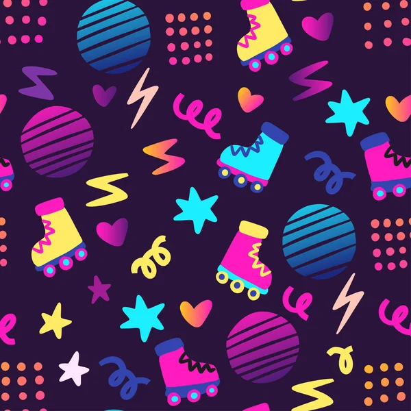 Party Coole Rolschaatsen 80S Gestileerd Naadloos Patroon Vector — Stockvector