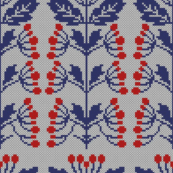 Cross Stitch Ukrainian Viburnum Berry Folk Seamless Vector Pattern Embroidery — Stock Vector