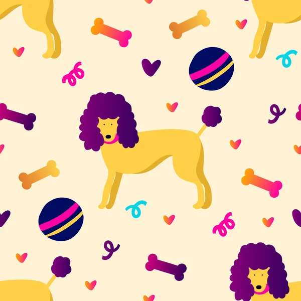 Funky Yellow Poodle Dog Seamless Vector Kids Pattern Cute Puppy — Stock Vector