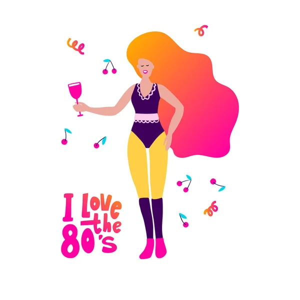 Disco Party 70S 80S Woman Drink Coctail Retro Night Party — Vetor de Stock