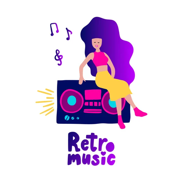 Disco Party 70S 80S Woman Boombox Dance Retro Night Party — Stock Vector