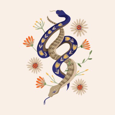 Snake illustrations vector design alchemy flower. Python vintage shirt print