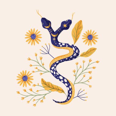 Snake illustrations vector design alchemy flower. Python vintage shirt print