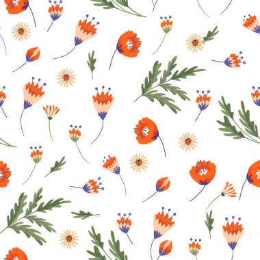Red flower floral seamless pattern vector print. Small little cute background