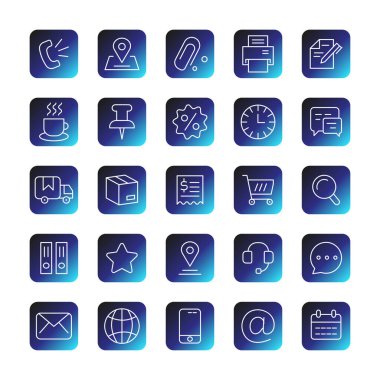Business gradient square Icon vector set. Delivery retail star track buy cash