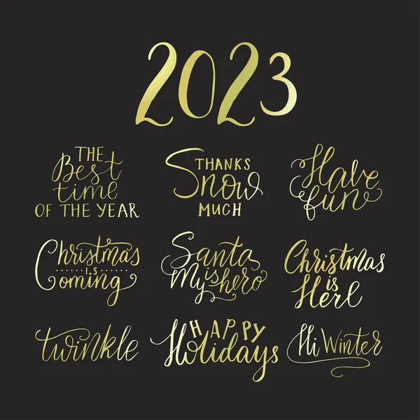 Christmas Lettering Set Typography Vector New Year Merry Text Decor — ストックベクタ
