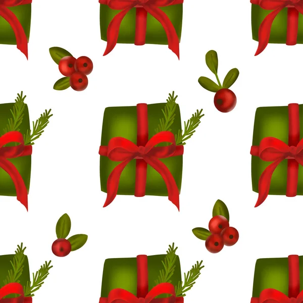 Merry Christmas Happy New Year Gift Box Seamless Pattern Cartoon — Stock Vector