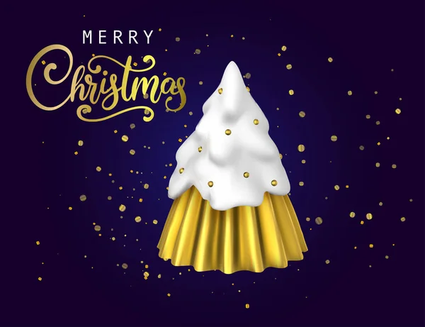 Vánoční Stromeček Bílá Zlatá Dekorace Třpytky Ornament Vánoční Hračka Rendering — Stockový vektor