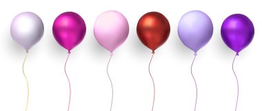 Şeffaf arkaplanda balon partisi renkli seti izole edildi. Gerçekçi bir 3D doğum günü hediyesi.