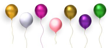 Şeffaf arkaplanda balon partisi renkli seti izole edildi. Gerçekçi bir 3D doğum günü hediyesi.