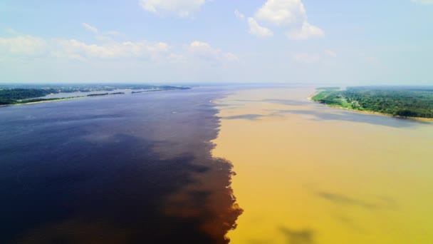 The confluence of two rivers in the Amazon. Manaus, Rio Negro. — Stock Video