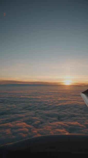 Sunrise through the window of the plane. Vertical video. — Stock Video