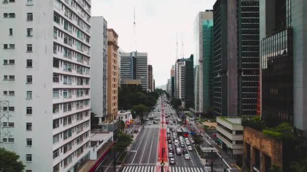 Κεντρική εθνική οδός της μεγάλης πόλης της Βραζιλίας. Avenida Paulista, Σάο Πάολο. — Αρχείο Βίντεο