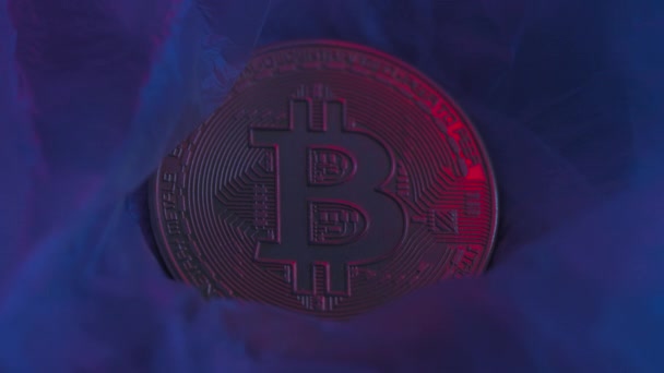 Bitcoin Coin Neon Textured Surface High Quality Footage — Stockvideo