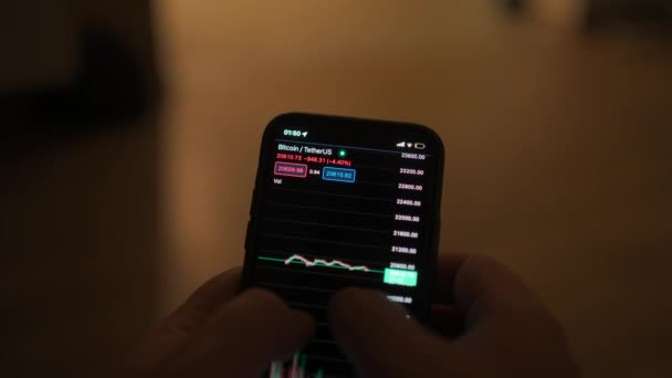 Cryptocurrency Trading Home Your Phone High Quality Footage — Stockvideo