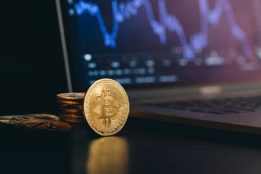 Bitcoin, alet ticareti. Modern sanal para birimi. Yüksek kalite fotoğraf