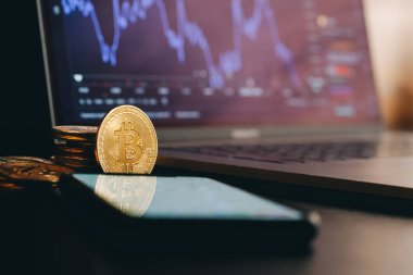 Bitcoin, alet ticareti. Modern sanal para birimi. Yüksek kalite fotoğraf