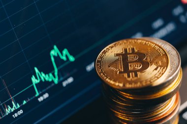 Bitcoin, alet ticareti. Modern sanal para birimi. Yüksek kalite fotoğraf