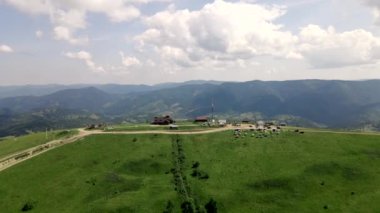 Yaz güneşinde Karpat Dağları 'nın havadan görünüşü