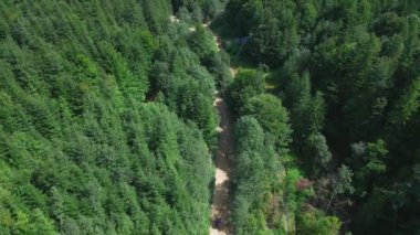 ATV 'deki bir grup turistin dağ yolunda giderken görüntüsü.